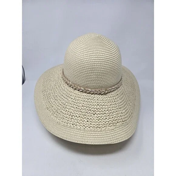 NWT J. CREW STRAW HAT WITH ROPE NATURAL BEIGE WOVEN PAPER WOMEN S/M WIDE BRIM - Picture 5 of 12